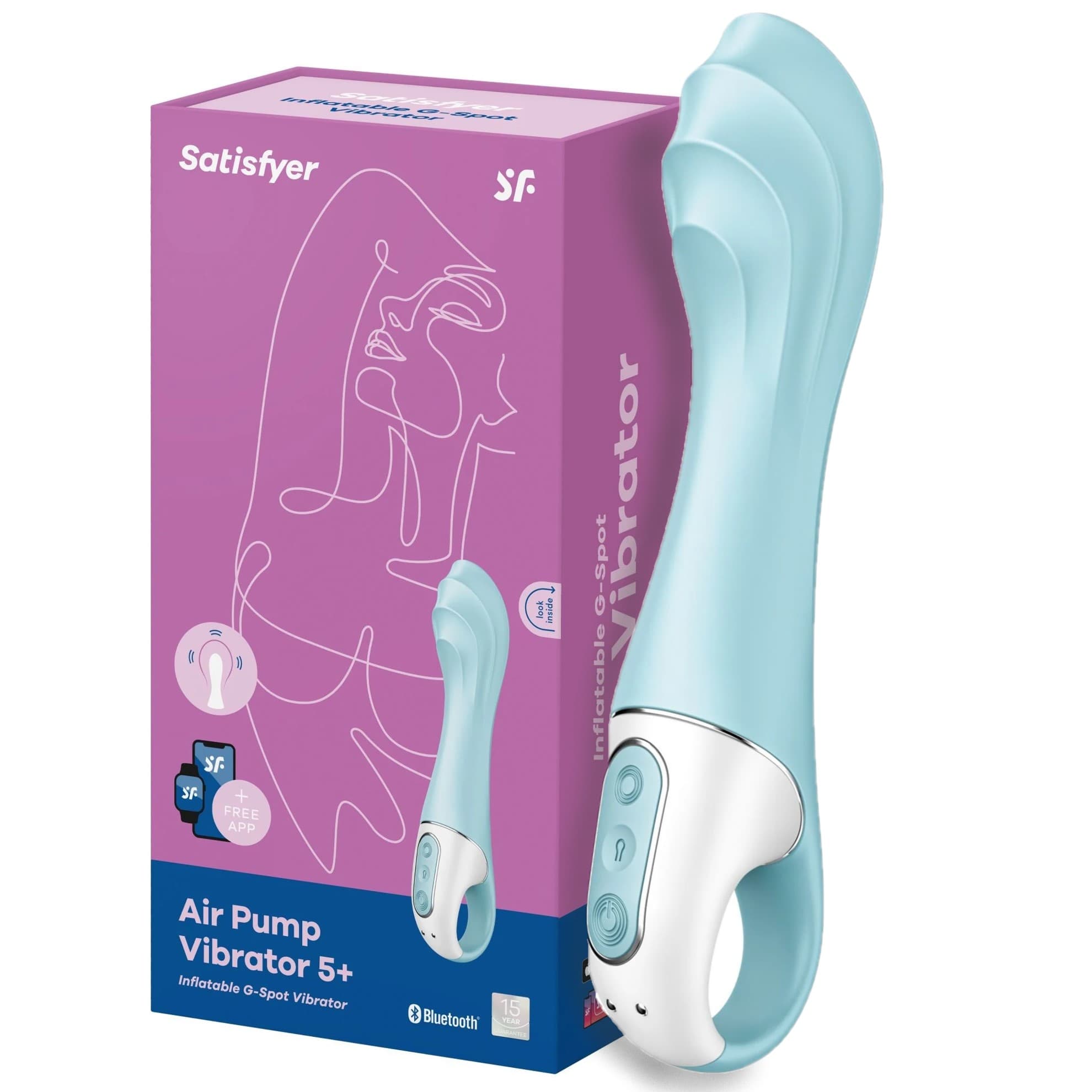 Расширяющийся смарт-вибратор с рельефной головкой Satisfyer Air Pump Vibrator 5+ голубой — фото 1